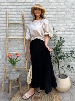 Soft Cotton Maxi Skirt / Black