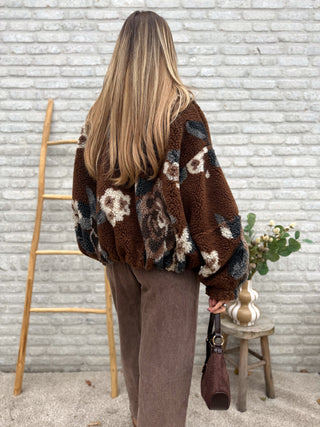 Oversized Teddy Jacket / Brown-Blue