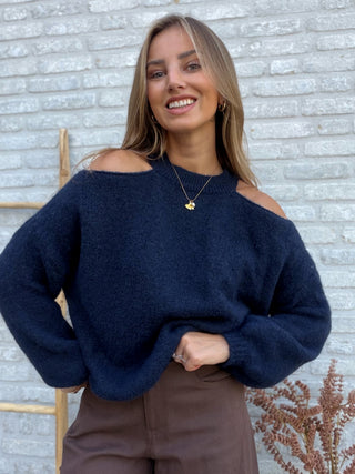 Split Shoulder Knit / Navy Blue