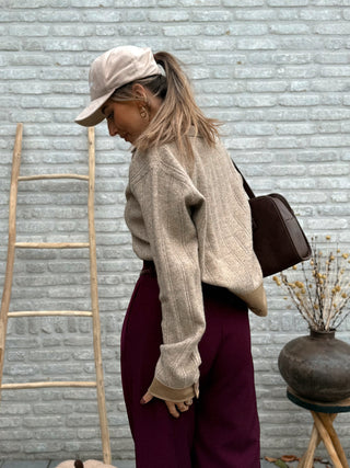 Detailed Polo Knit / Taupe