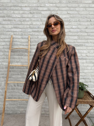 Minimal Chic Check Blazer / Brown-Black