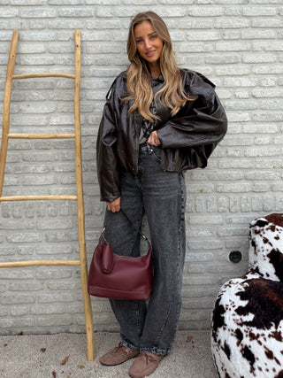 Oversized Leather Jacket / Brown