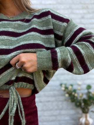Drawstring Knit / Khaki-Burgundy