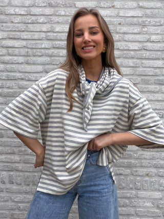Mommy And Me Striped Scarf Tee / Grey-White