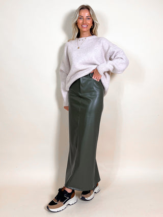 PU Straight Maxi Skirt / Khaki