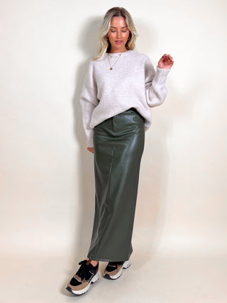 PU Straight Maxi Skirt / Khaki