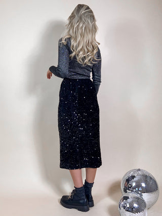 Sequin Midi Skirt / Black