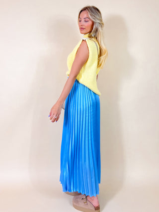 Maxi Satin Plissé Skirt / Blue