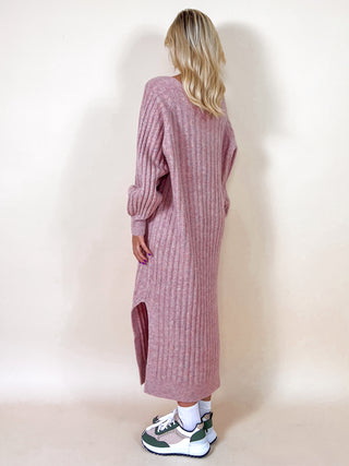 Knitted Off-Shoulder Sweaterdress / Old Rose