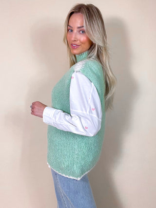 Sleeveless Knitted Pastel Gilet / Green