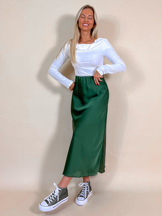 Satin Maxi Skirt / Khaki