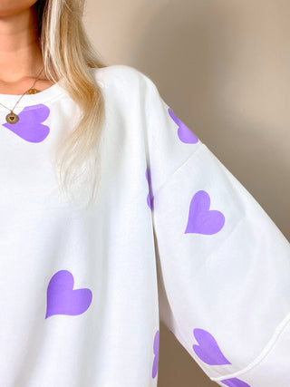 Lovely Heart Sweatshirt / White-Lila