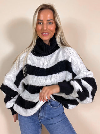Striped Turtleneck Sweater / Black-White