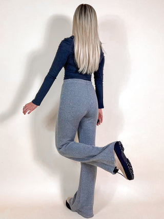 Knitted Sparkling Flared Trousers / Grey