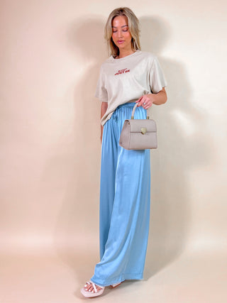 Loose Wide Ruffled Satin Trouser / Blue