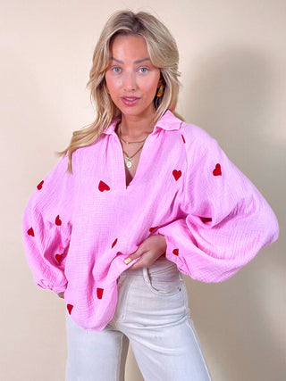 Tetra Heart Blouse / Pink-Red