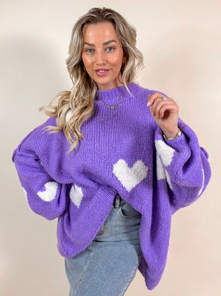 Oversized Heart Sweater / Purple-White