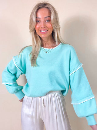 Oversized Stitched Sweater / Turquoise
