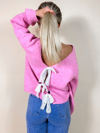 Knitted Open Back Sweater / Pink