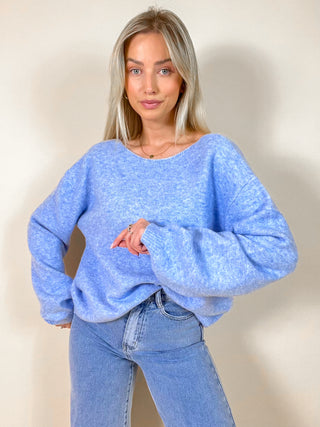 Knitted Open Back Sweater / Soft Blue