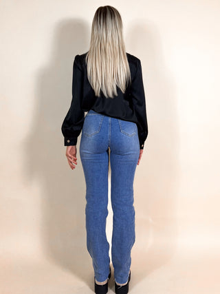 Denim Long Stretch Straight Jeans / Blue