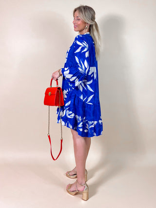 Breezy Patterned Dress / Cobalt Blue-White