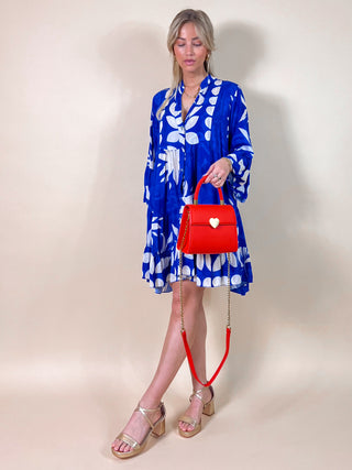 Breezy Patterned Dress / Cobalt Blue-White