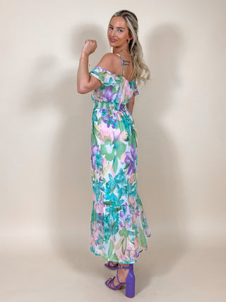 Floral Off-Shoulder Maxi Dress / Multi Lila