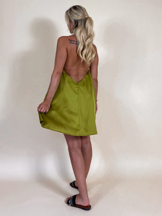 Satin Halter Dress / Olive Green