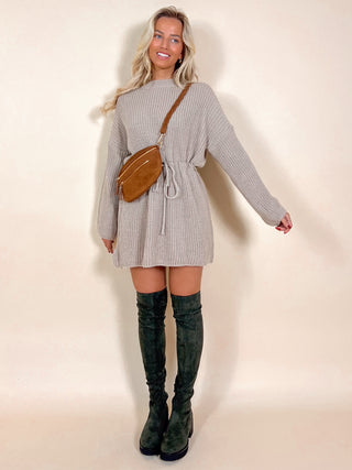 Knit Belted Sweater Dress / Taupe