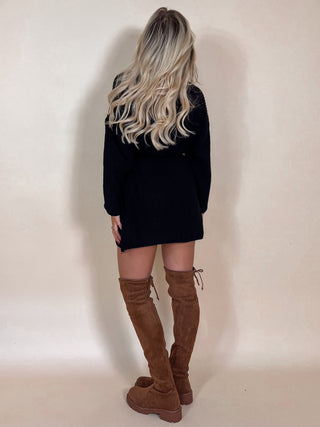 Knit Belted Sweater Dress / Black