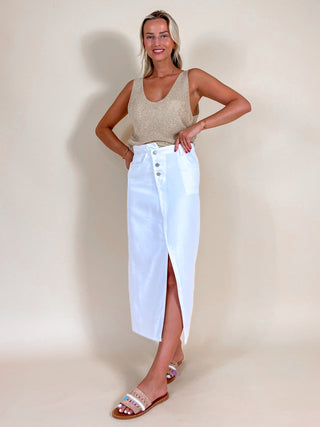 Assymetric Denim Midi Skirt / White
