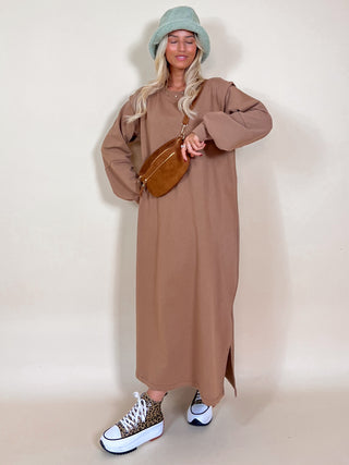 Drop Shoulder Relaxed Maxi Dress / Camel