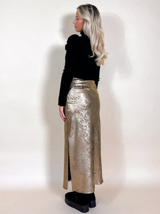 Metallic Midi Skirt/ Gold