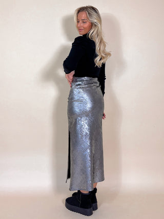 Metallic Midi Skirt/ Silver