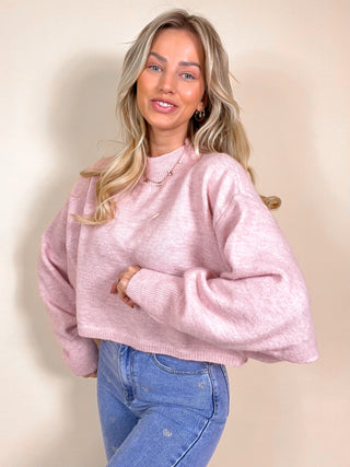 Round Neck Cropped Knitted Sweater / Light Rose