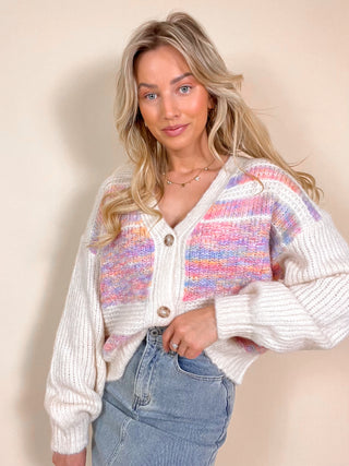 Rainbow Knitted Button Cardigan / Multi-Beige