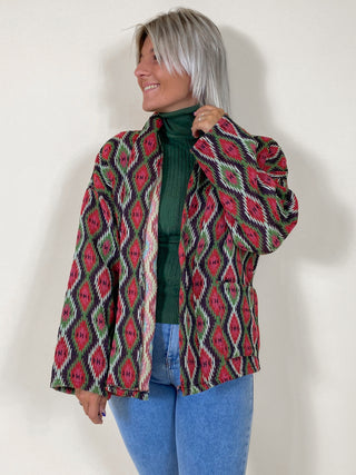 Double Pocket Print Jacket / Red - Green