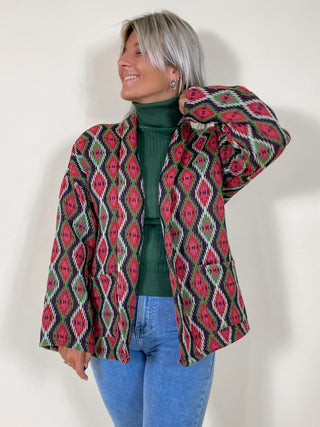 Double Pocket Print Jacket / Red - Green
