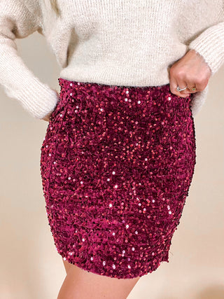 Sequin Mini Skirt / Red