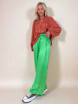 Loose Wide Satin Trouser / Bright Green