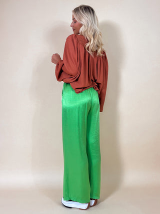 Loose Wide Satin Trousers / Bright Green