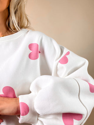 Lovely Heart Sweatshirt / White-Pink