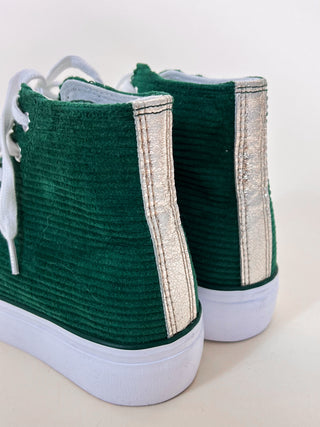 High Lace Up Corduroy Trainers / Dark Green