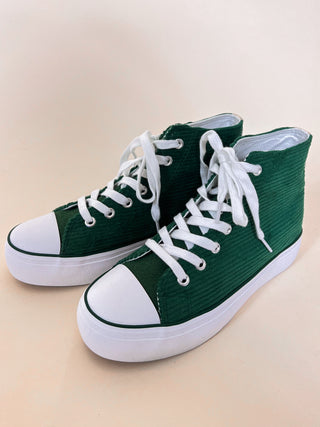 High Lace Up Corduroy Trainers / Dark Green