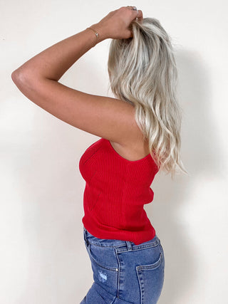 Roll Neck Sleeveless Top / Red