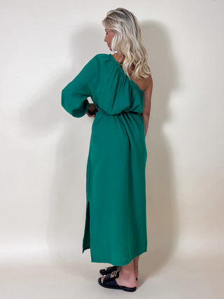 One Shoulder Midi Tetra Dress / Green