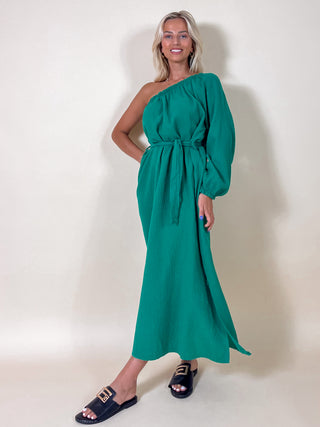 One Shoulder Midi Tetra Dress / Green
