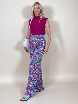 Patterned Trousers / Green-Fuchsia