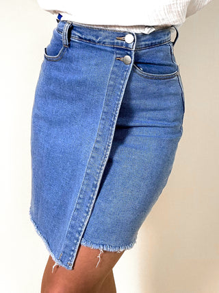 Raw Hem Mini Denim Skirt / Blue